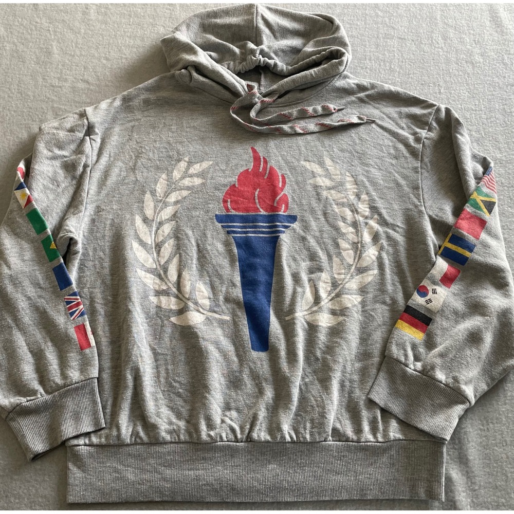 Zoe + Liv Womens Olympic Torch International Flags Hoodie‎ Gray Size M